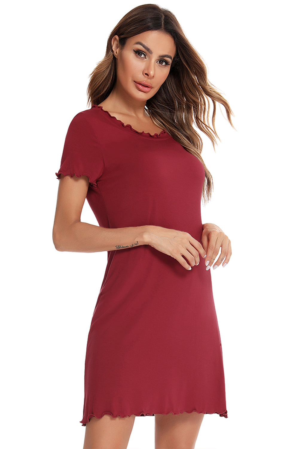 Blue Zone Planet | Round Neck Short Sleeve Lounge Dress BLUE ZONE PLANET