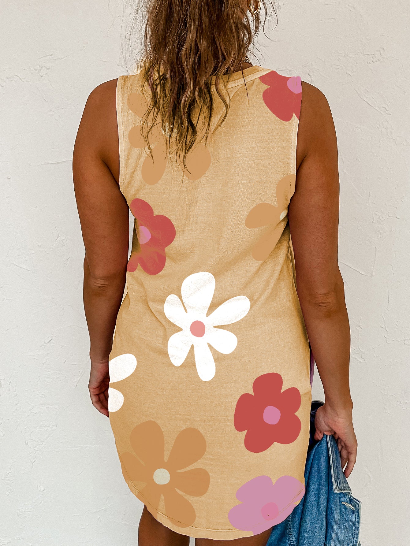 Blue Zone Planet | Apricot Daisy Flower Print Tank Dress Blue Zone Planet