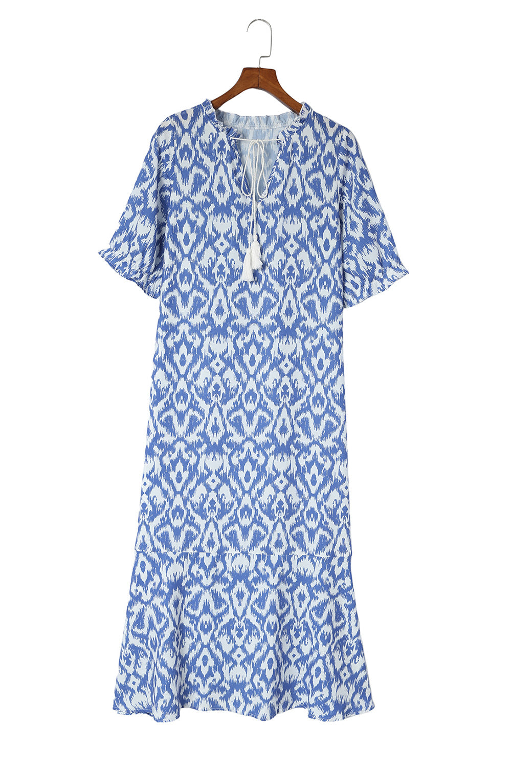 Blue Zone Planet | Sky Blue V Neck Geometric Print Maxi Dress Blue Zone Planet