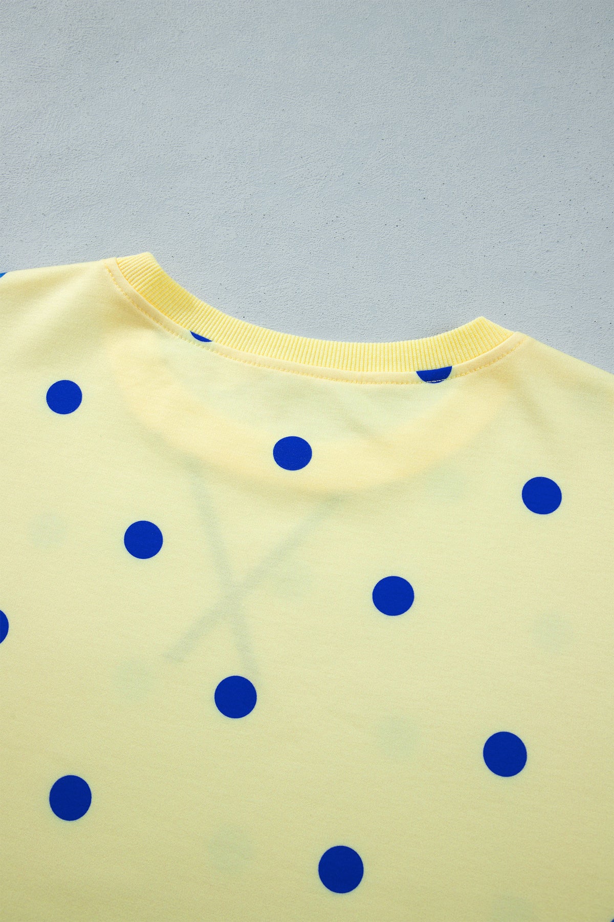 Yellow Polka Dot Loose Long Sleeve Split Hem Pullover Top
