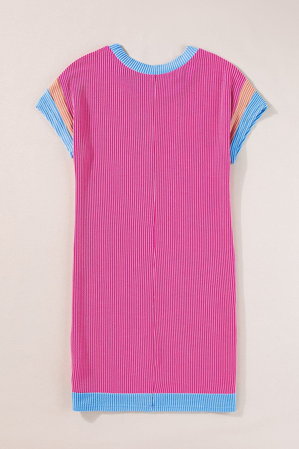 Rose Red Textured Colorblock Edge Patched Pocket T Shirt Dress Blue Zone Planet