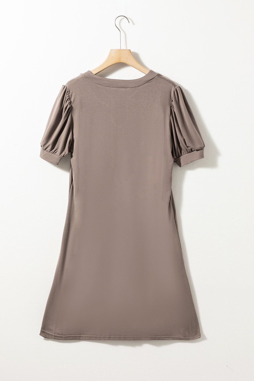 Blue Zone Planet |  Black Notched Neck Pleated Puff Sleeve Shift T-shirt Dress Blue Zone Planet