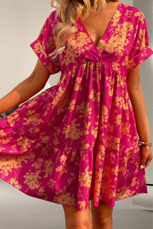 Blue Zone Planet |  Printed Surplice Short Sleeve Mini Dress BLUE ZONE PLANET