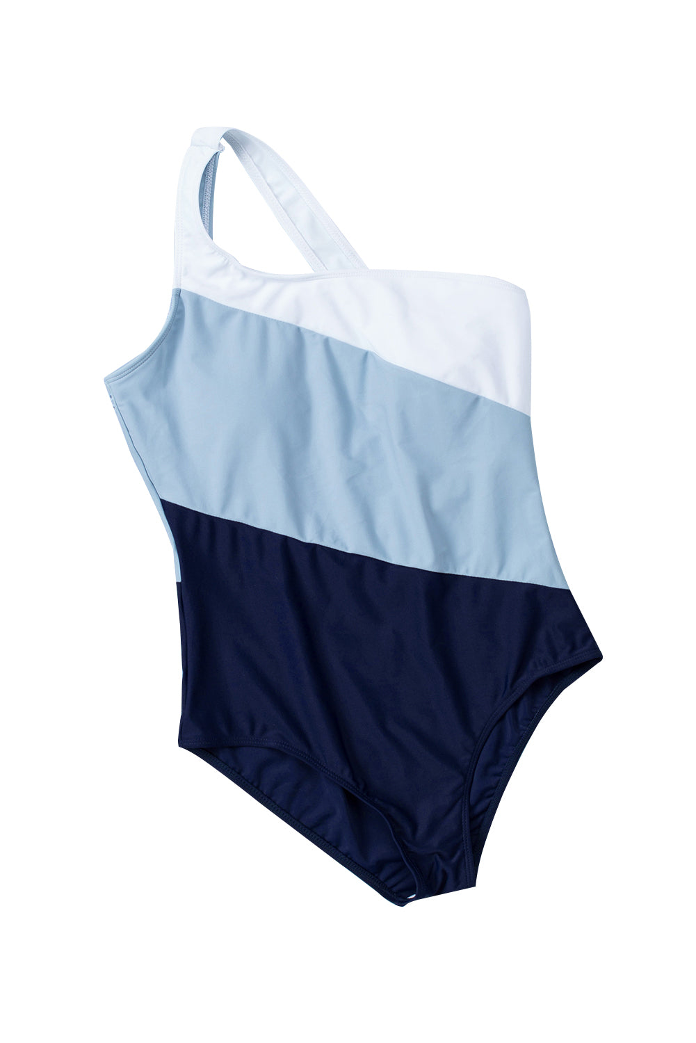 Blue Zone Planet | Sky Blue Color Block One Shoulder Backless One-piece Swimwear Blue Zone Planet
