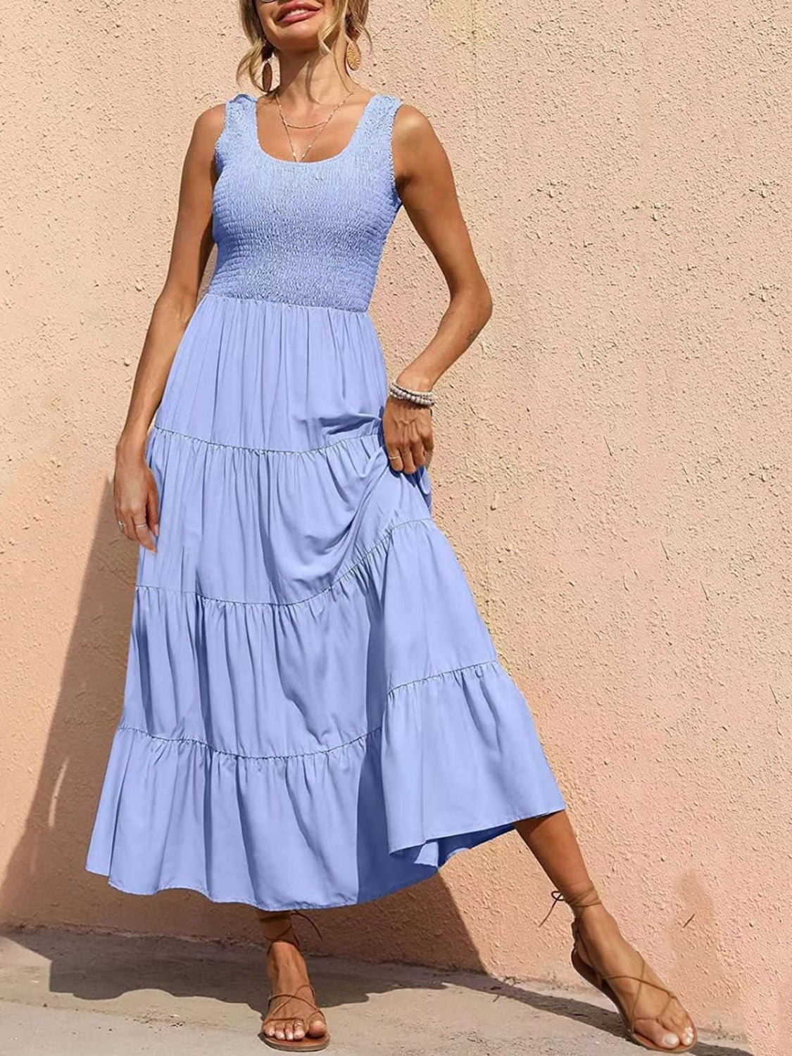 Blue Zone Planet | Sienna's Tiered Smocked Wide Strap Dress BLUE ZONE PLANET