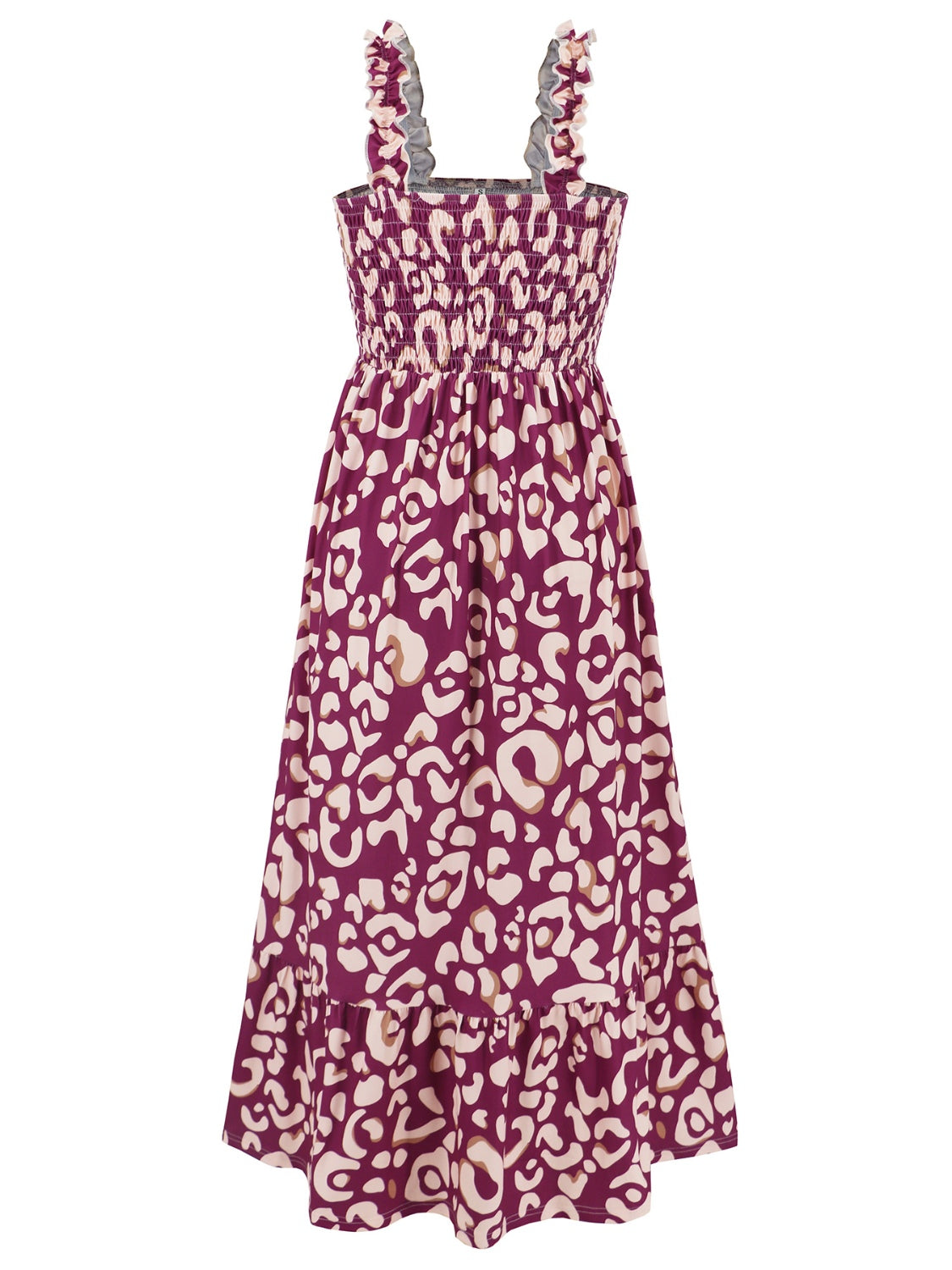 Smocked Printed Square Neck Sleeveless Dress BLUE ZONE PLANET
