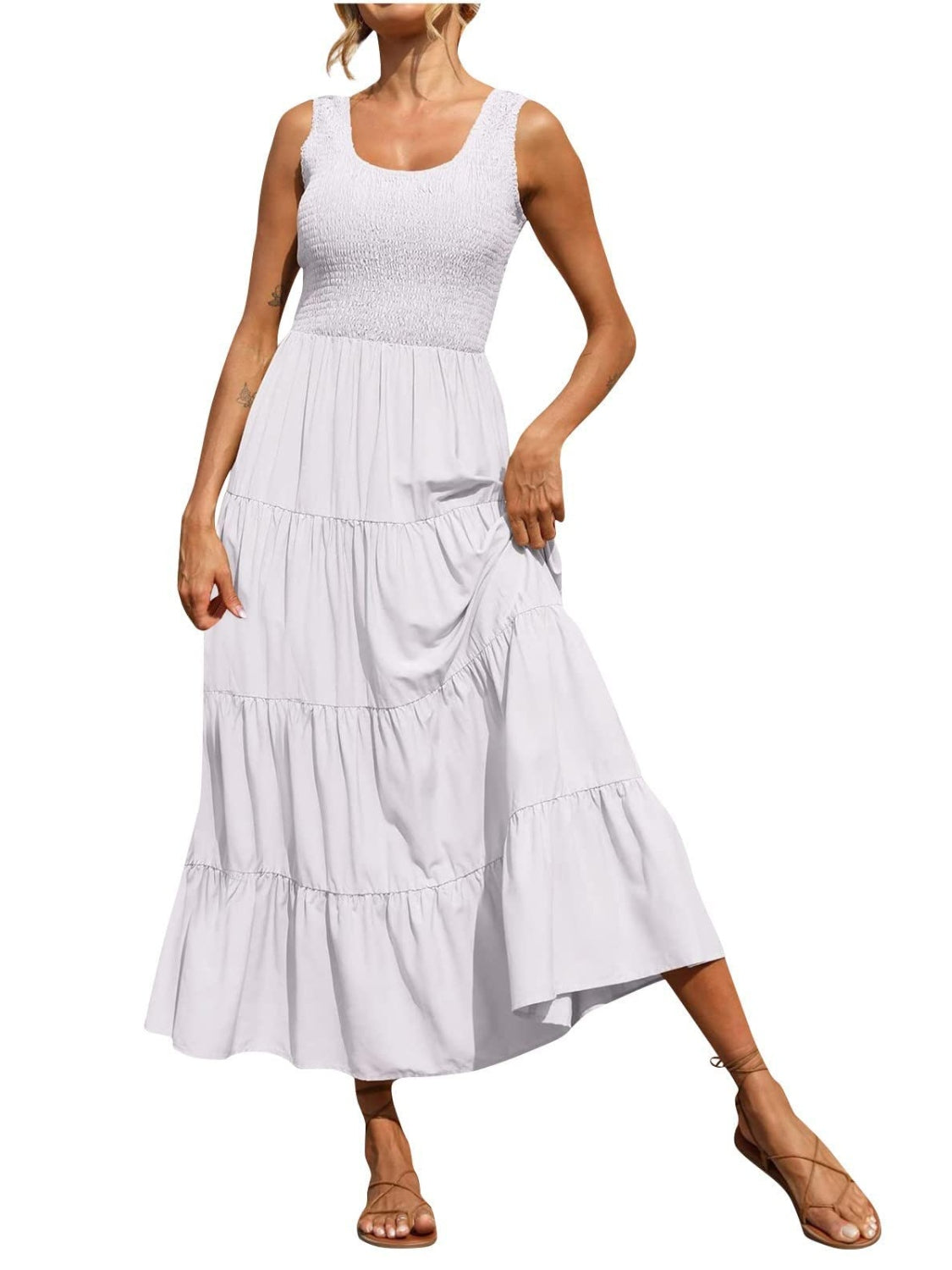 Blue Zone Planet | Sienna's Tiered Smocked Wide Strap Dress BLUE ZONE PLANET