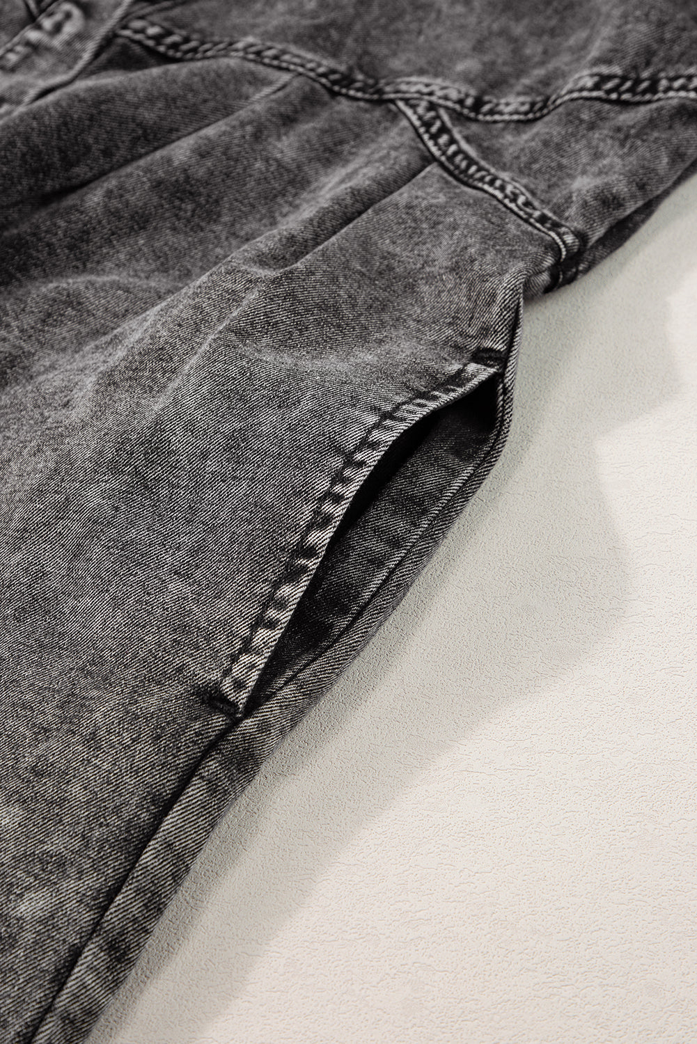 Medium Grey Mineral Wash Ruffled Short Sleeve Buttoned Denim Dress Blue Zone Planet