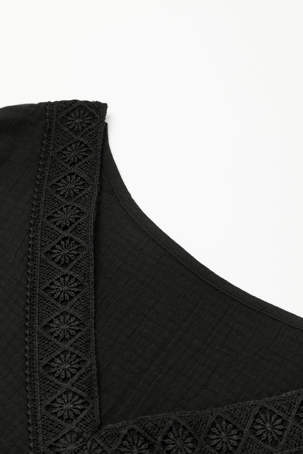 Blue Zone Planet | Black Folded Short Sleeve Lace V Neck Mini Dress Blue Zone Planet