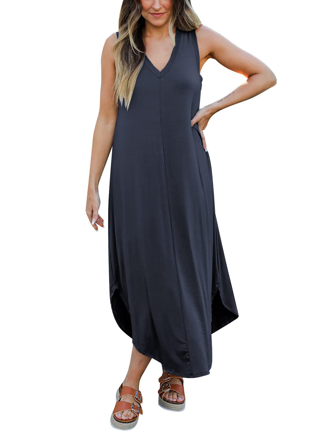 Blue Zone Planet | Full Size V-Neck Midi Tank Dress BLUE ZONE PLANET