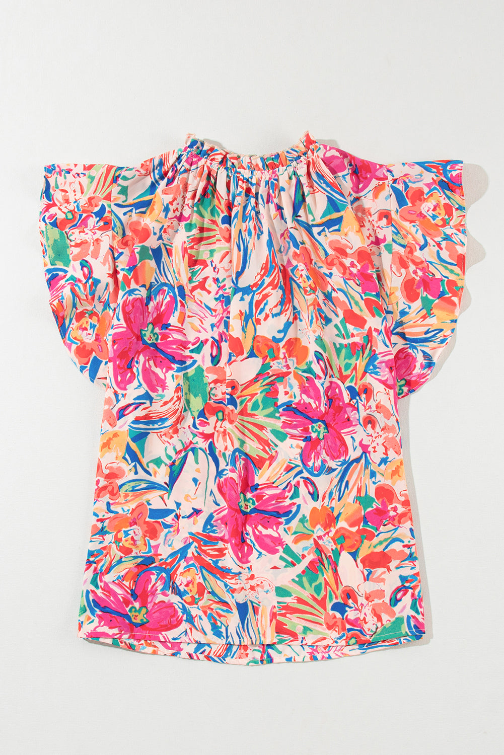 Blue Zone Planet | Multicolour Floral Ruffled Sleeve V Neck Summer Blouse Blue Zone Planet