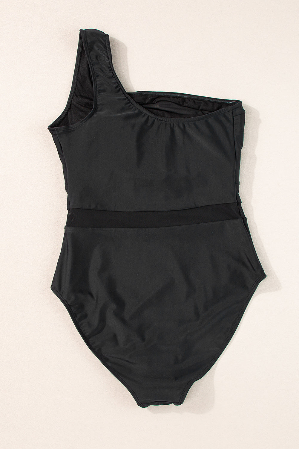 Blue Zone Planet | Black Mesh Insert One Shoulder High Waist Teddy Swimsuit Blue Zone Planet