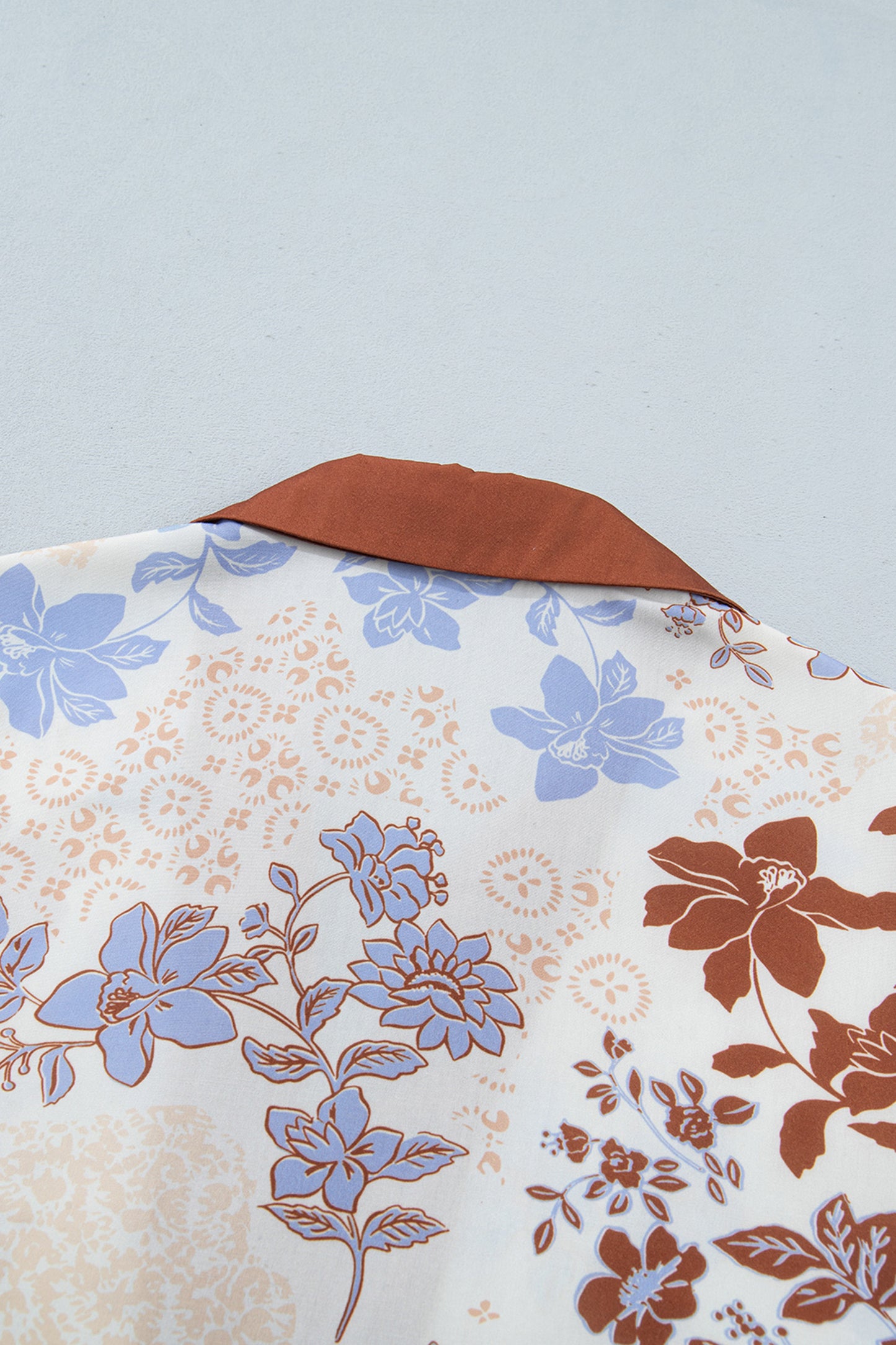 White Floral Print Colorblock V Neck Long Sleeve Blouse