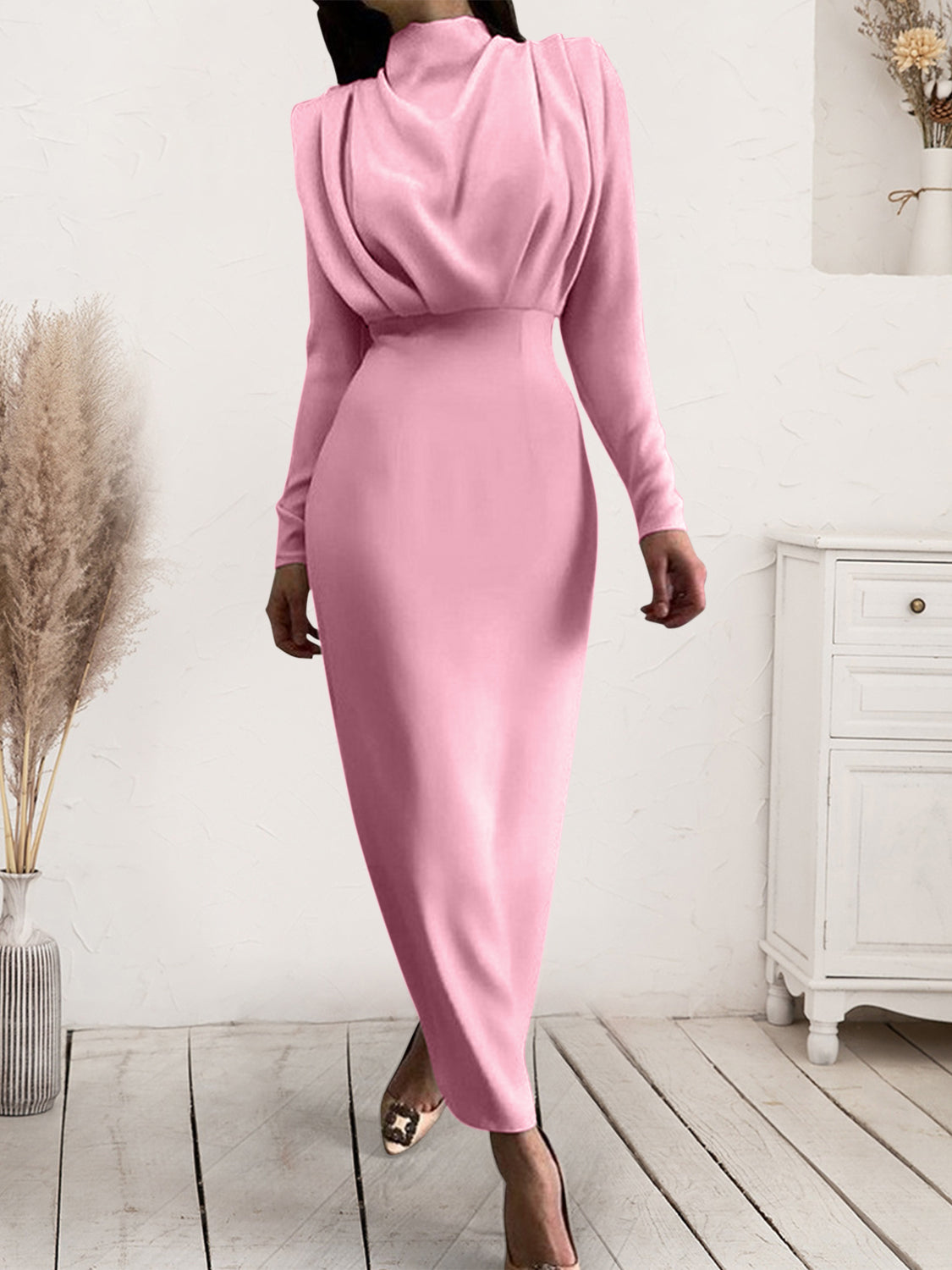 Blue Zone Planet | Ruched Turtleneck Long Sleeve Dress BLUE ZONE PLANET