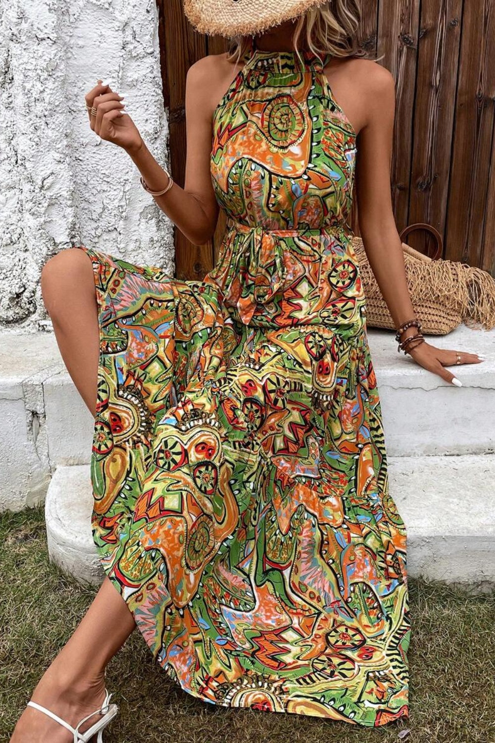 Blue Zone Planet | Tied Slit Floral Sleeveless Dress BLUE ZONE PLANET