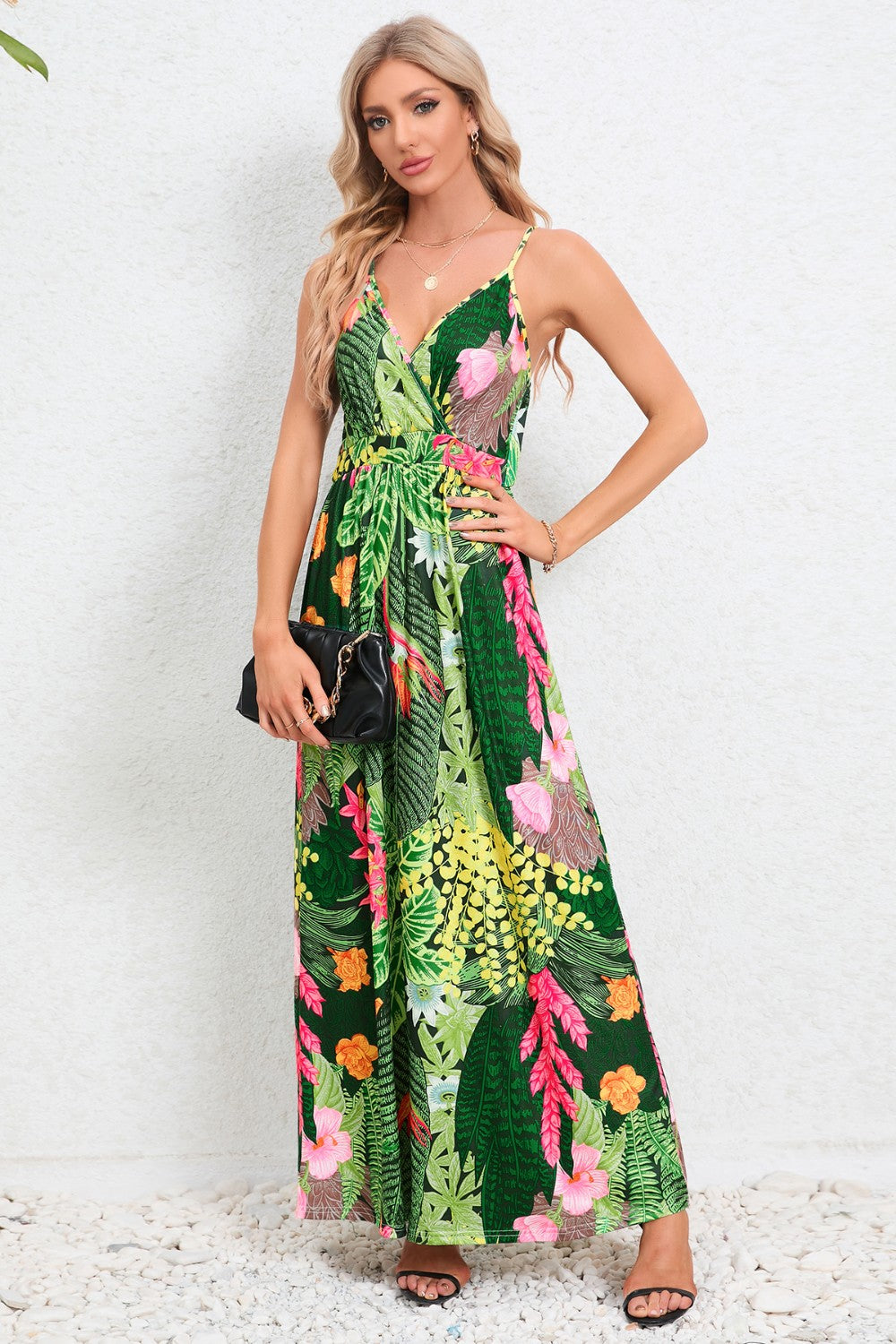 Blue Zone Planet | Printed Surplice Maxi Cami Dress BLUE ZONE PLANET