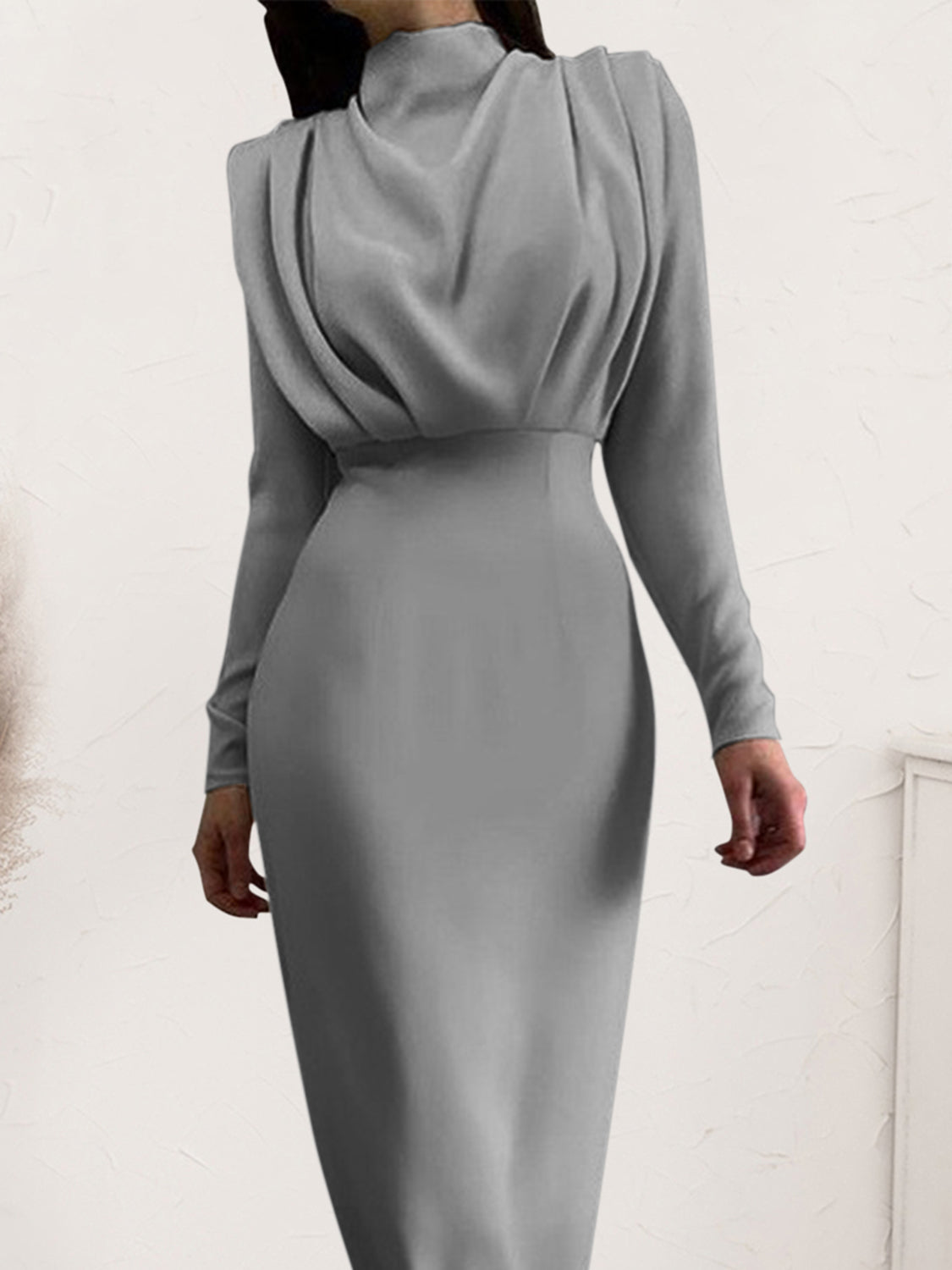 Blue Zone Planet | Ruched Turtleneck Long Sleeve Dress BLUE ZONE PLANET