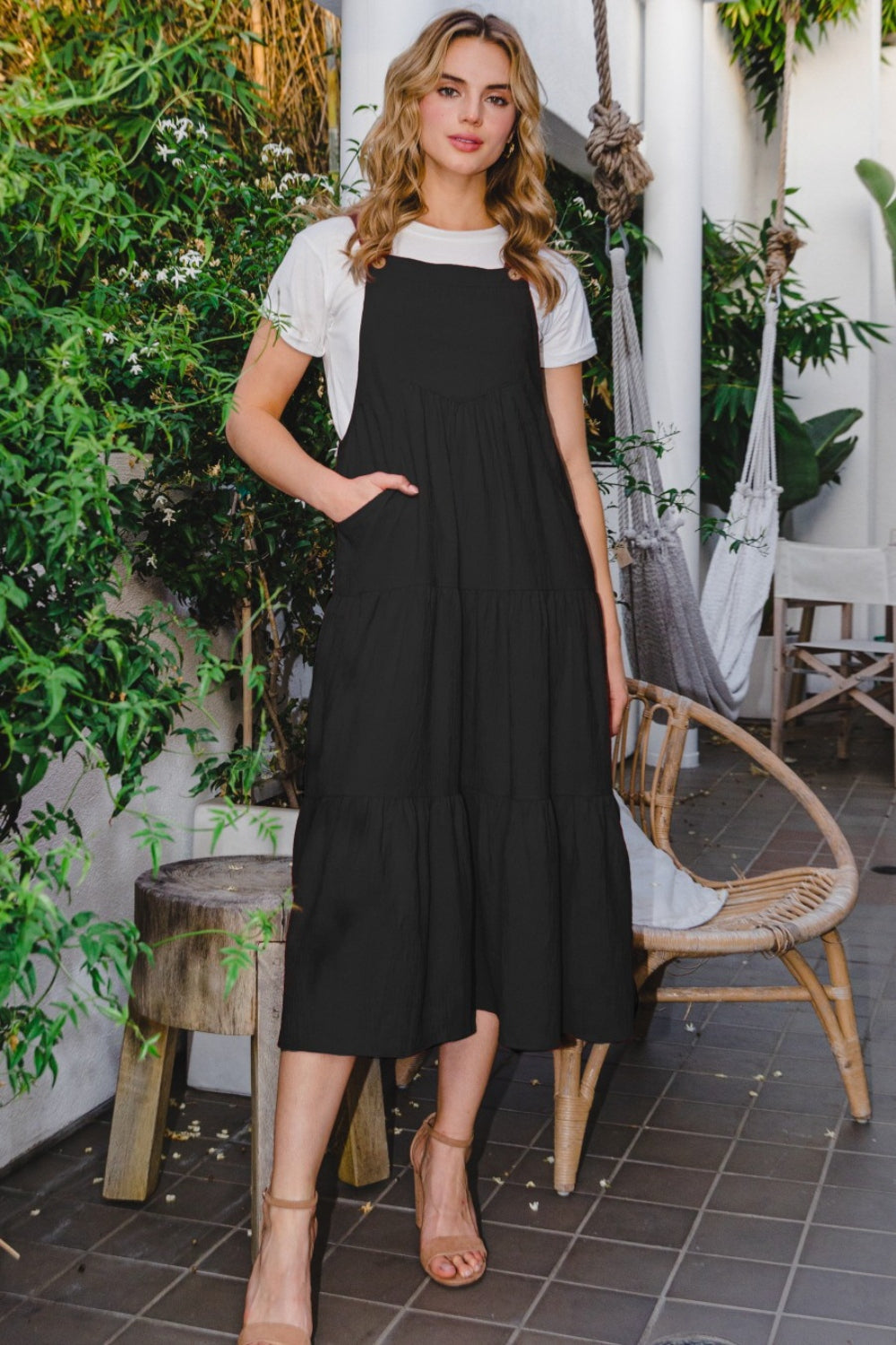 full midi dresses Blue Planet | ODDI Full Size Sleeveless Tiered Midi Dress