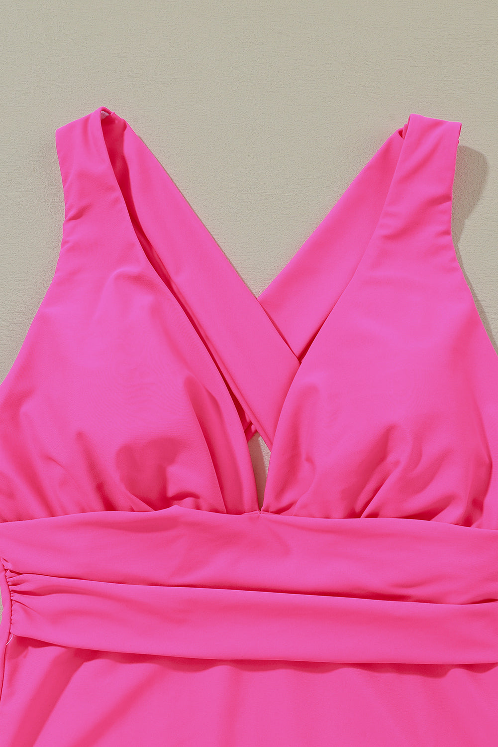Blue Zone Planet | Rose Red Deep V Neck Crossover Backless Ruched High Cut Monokini Blue Zone Planet