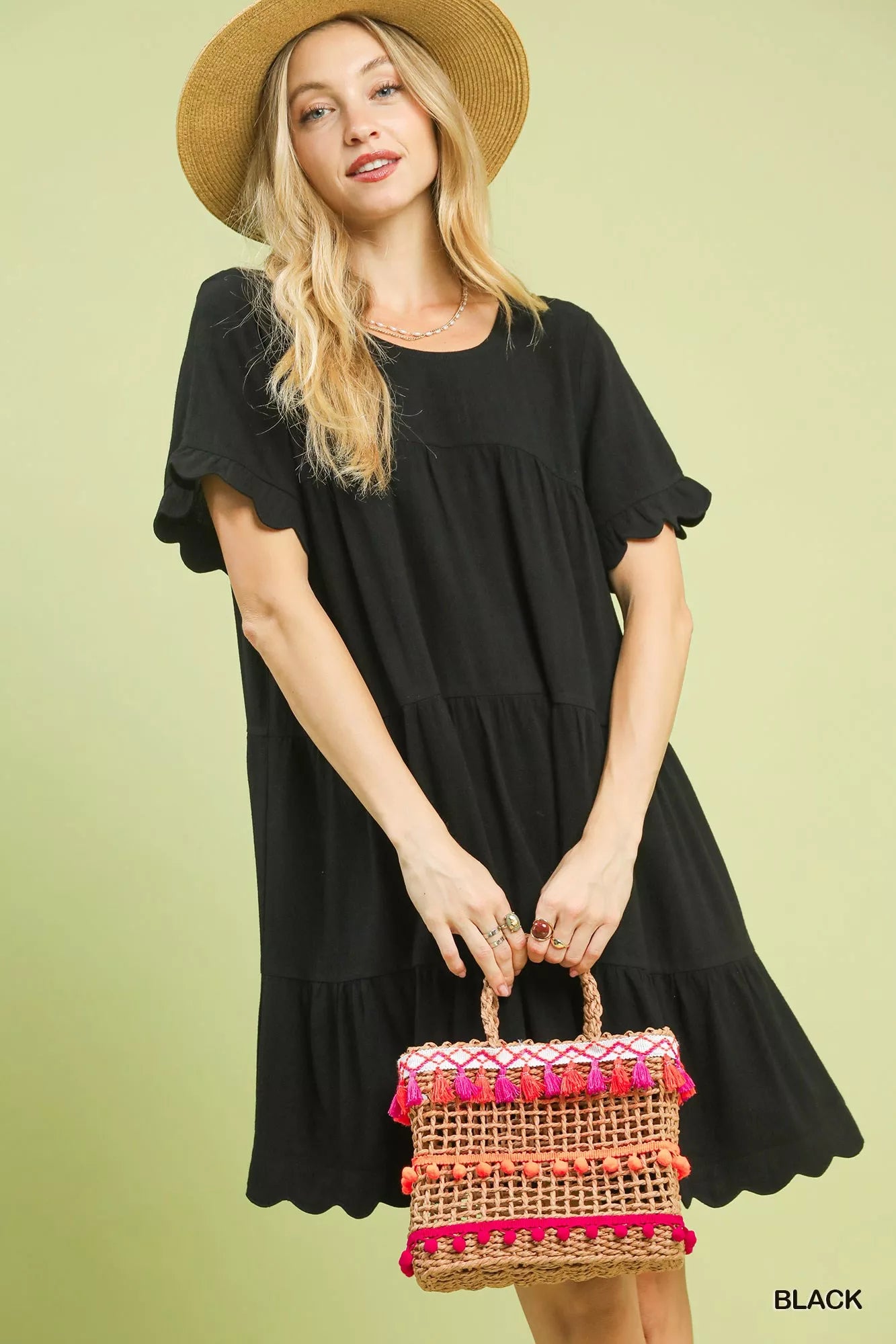 umgee black dress Umgee USA V Neck Collared Midi Dress – Houser Shoes main image 0