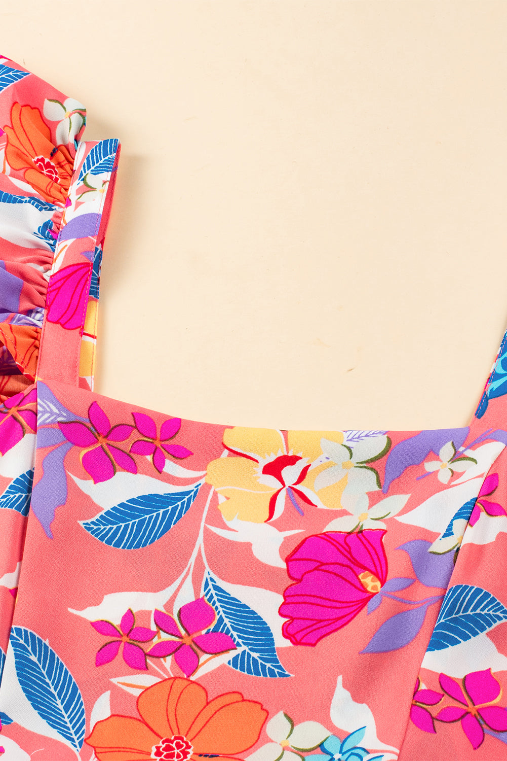 Pink Floral Print Sleeveless Ruffle Tiered Maxi Dress Blue Zone Planet