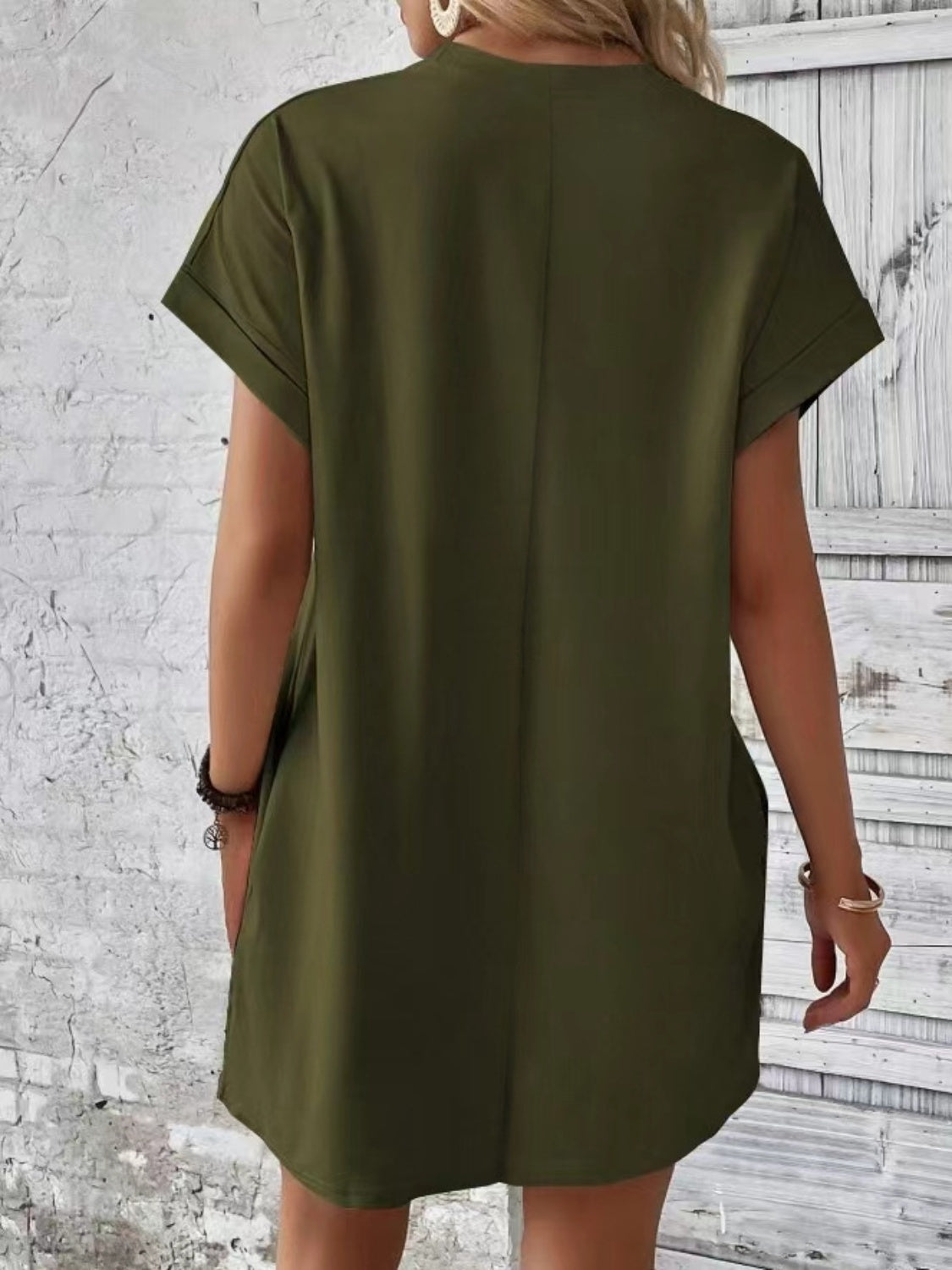 Pocketed Round Neck Short Sleeve Dress BLUE ZONE PLANET