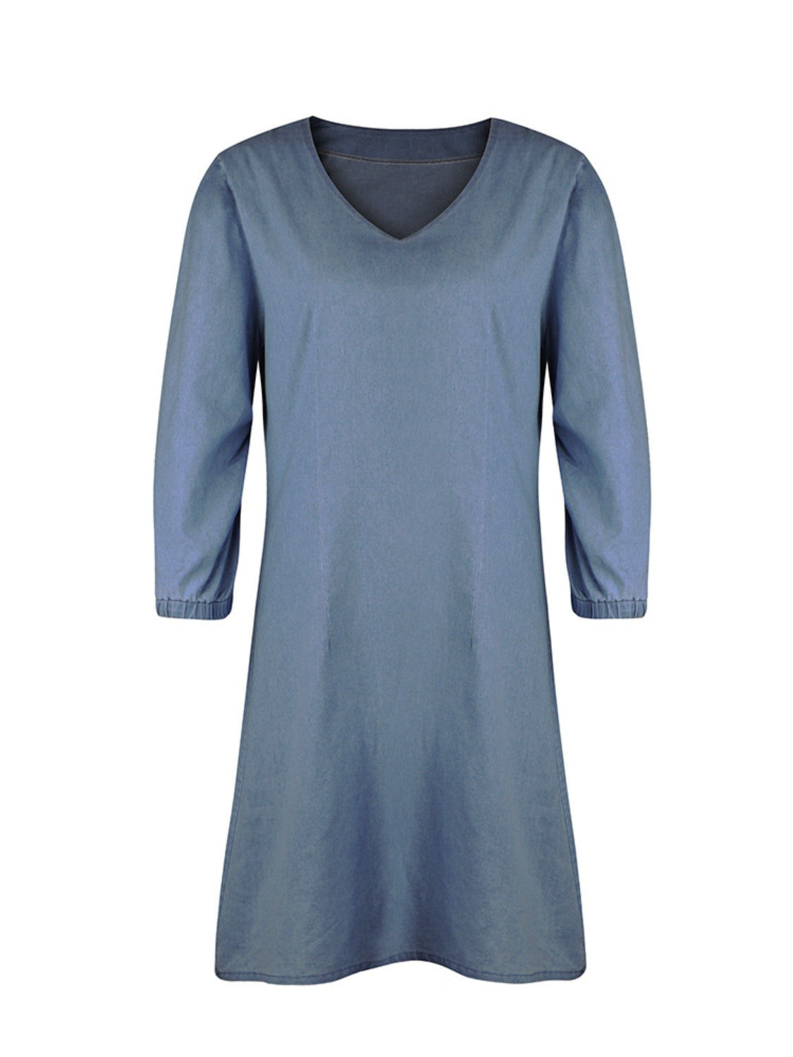 Full Size V-Neck Half Sleeve Denim Dress BLUE ZONE PLANET