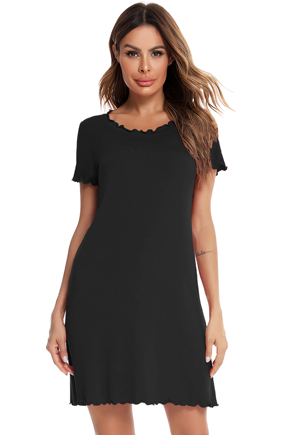 Blue Zone Planet | Round Neck Short Sleeve Lounge Dress BLUE ZONE PLANET