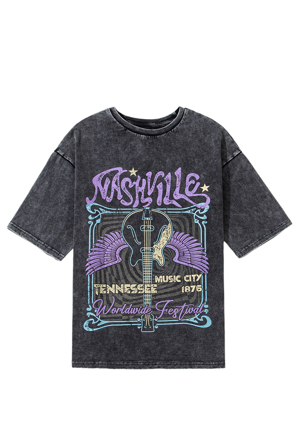 Black Vintage Nashville Tennessee Graphic Mineral Washed Plus Size Tee