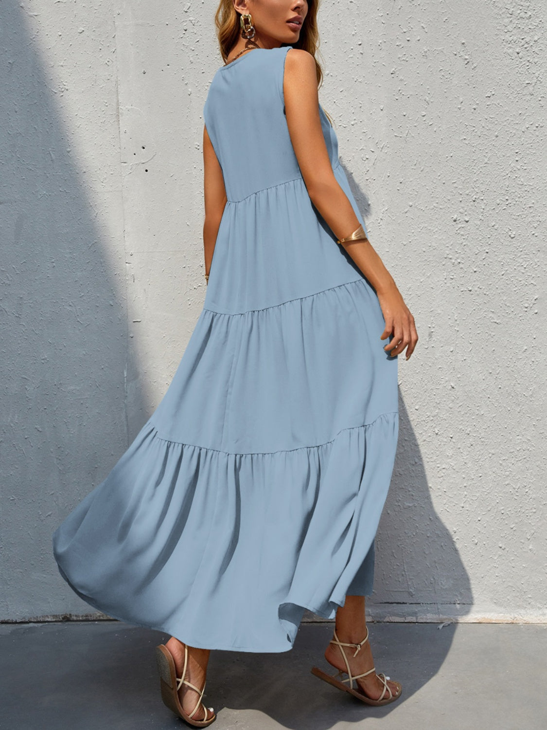 Tiered V-Neck Sleeve Dress BLUE ZONE PLANET
