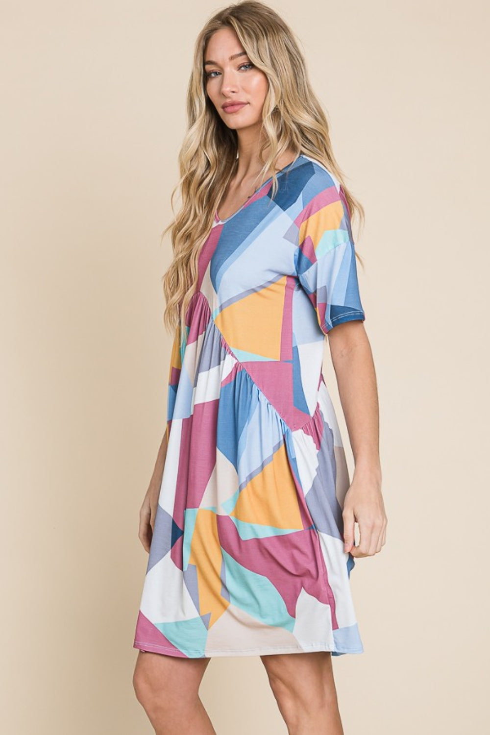 Blue Zone Planet | BOMBOM Ruched Color Block Short Sleeve Dress BLUE ZONE PLANET