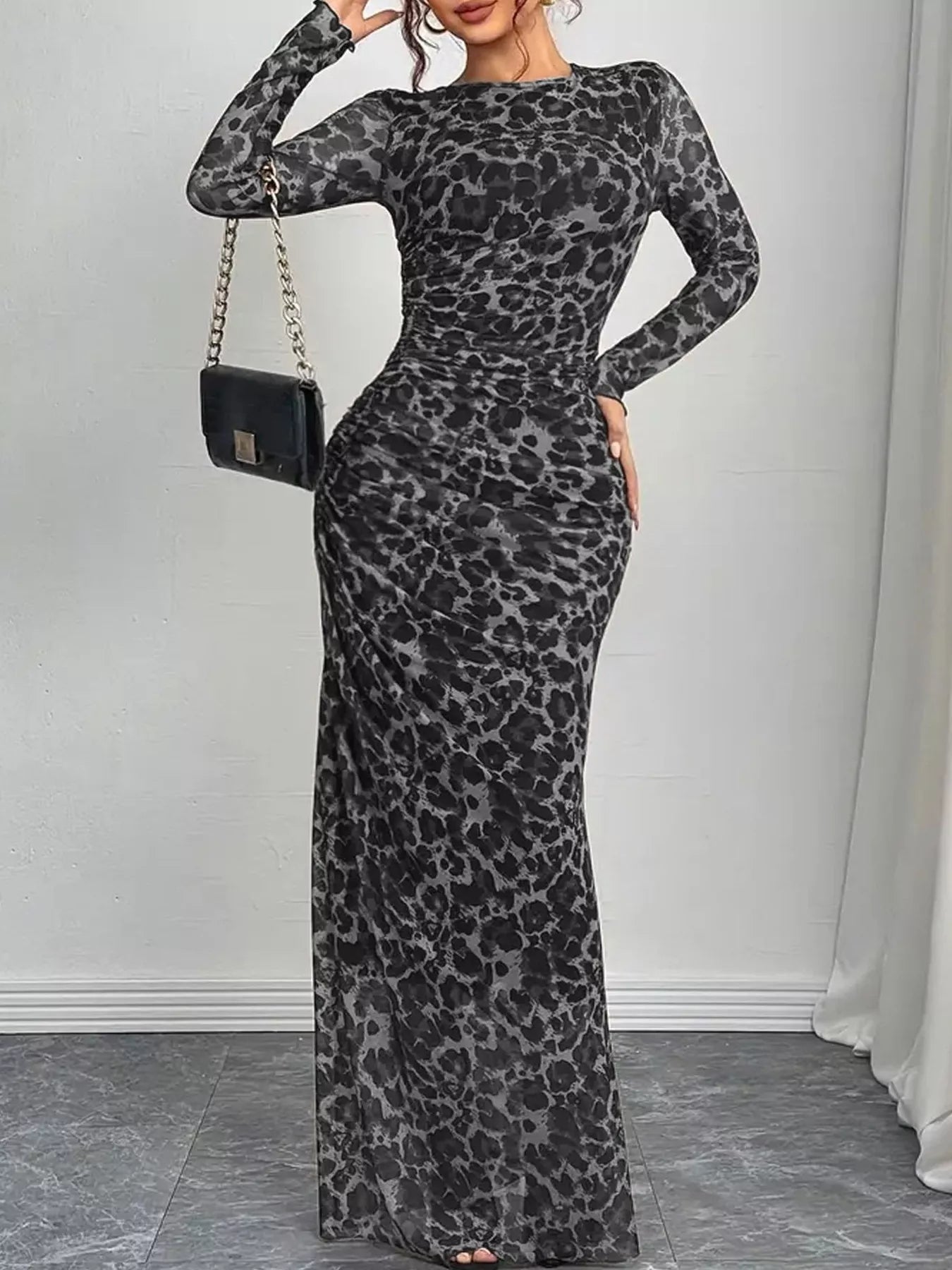 Leopard Ruched Bodycon Maxi Dress – Blue Zone Planet
