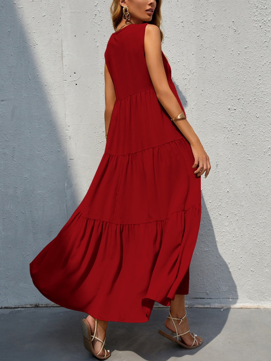Tiered V-Neck Sleeve Dress BLUE ZONE PLANET
