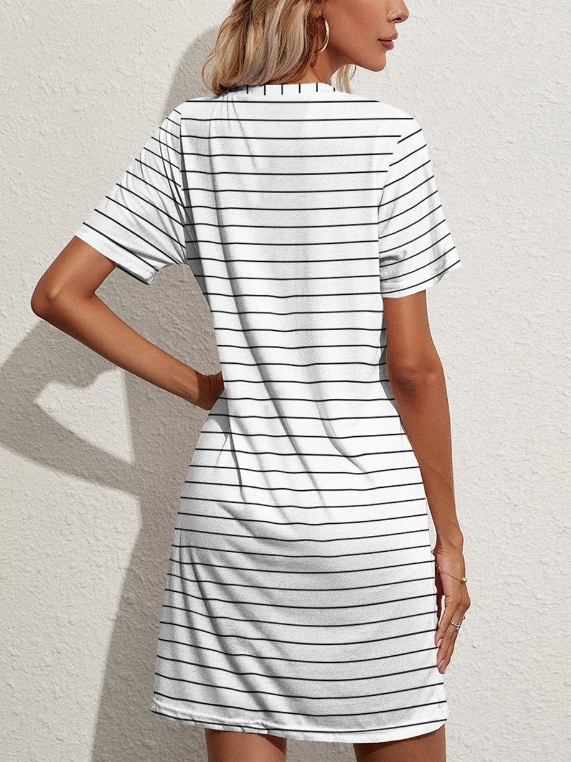 Blue Zone Planet | Pocketed Striped Round Neck Short Sleeve Dress BLUE ZONE PLANET
