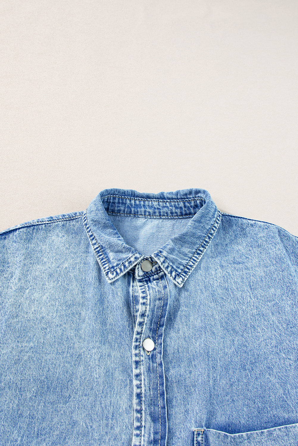 Light Blue Loose Medium Wash Short Sleeve Shirt Chambray Dress Blue Zone Planet
