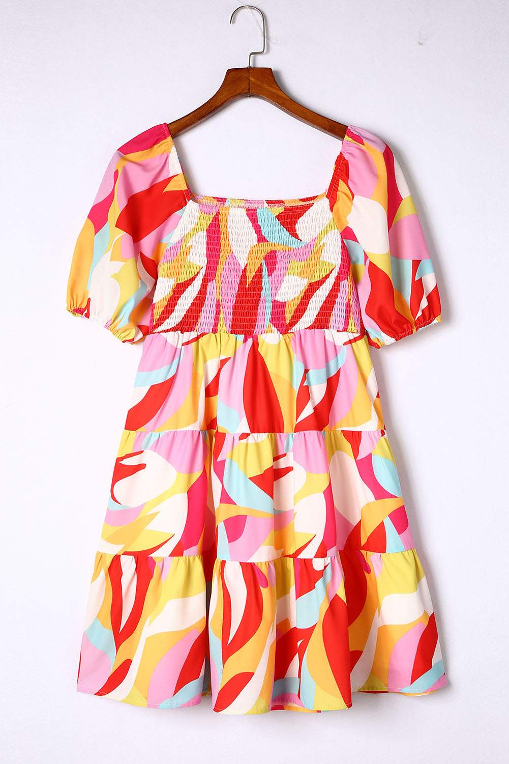 Blue Zone Planet | Multicolor Geometric Print Smocked Babydoll Mini Dress Blue Zone Planet
