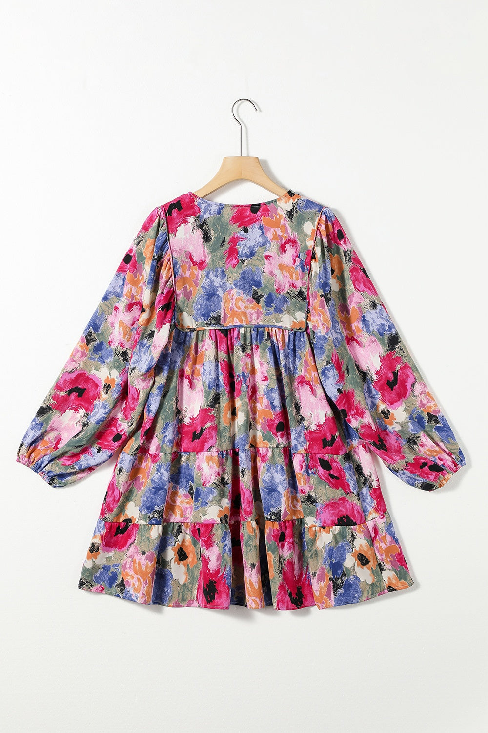 Blue Zone Planet | Printed Tie Neck Long Sleeve Mini Dress BLUE ZONE PLANET