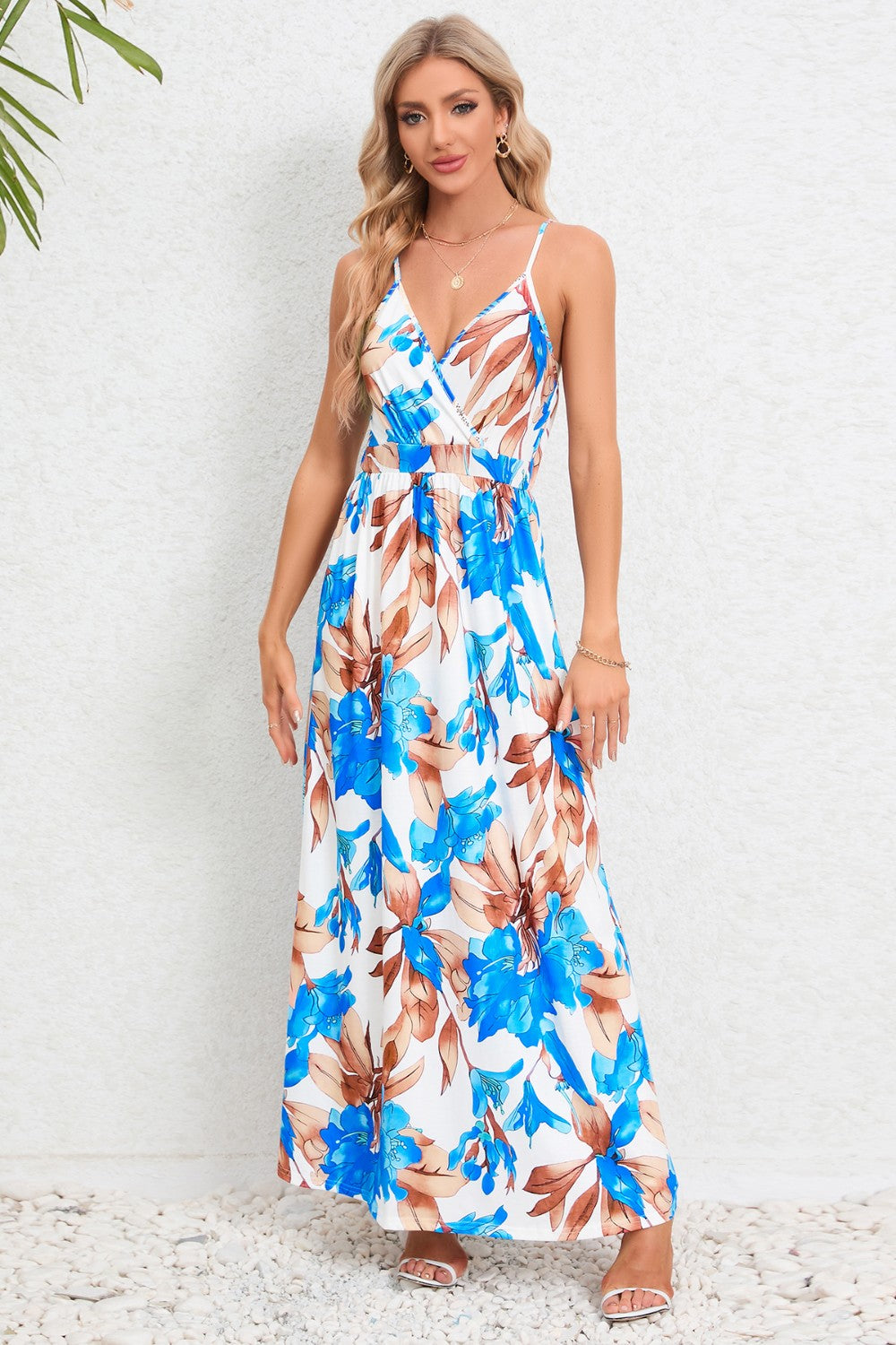 Blue Zone Planet | Printed Surplice Maxi Cami Dress BLUE ZONE PLANET