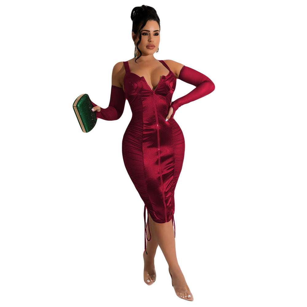 Color Ding Mesh Stitching Sexy Clubwear Party Bodycon Midi Dress Blue Zone Planet