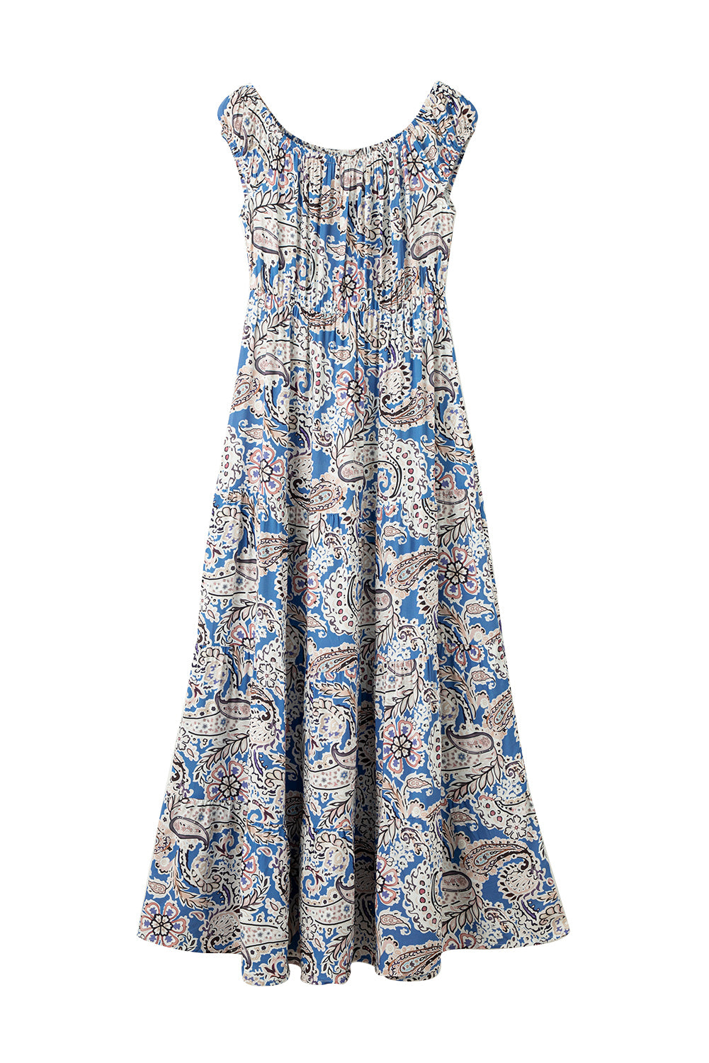 Blue Zone Planet | Pink Boho Paisley Print Off Shoulder Maxi Dress Blue Zone Planet