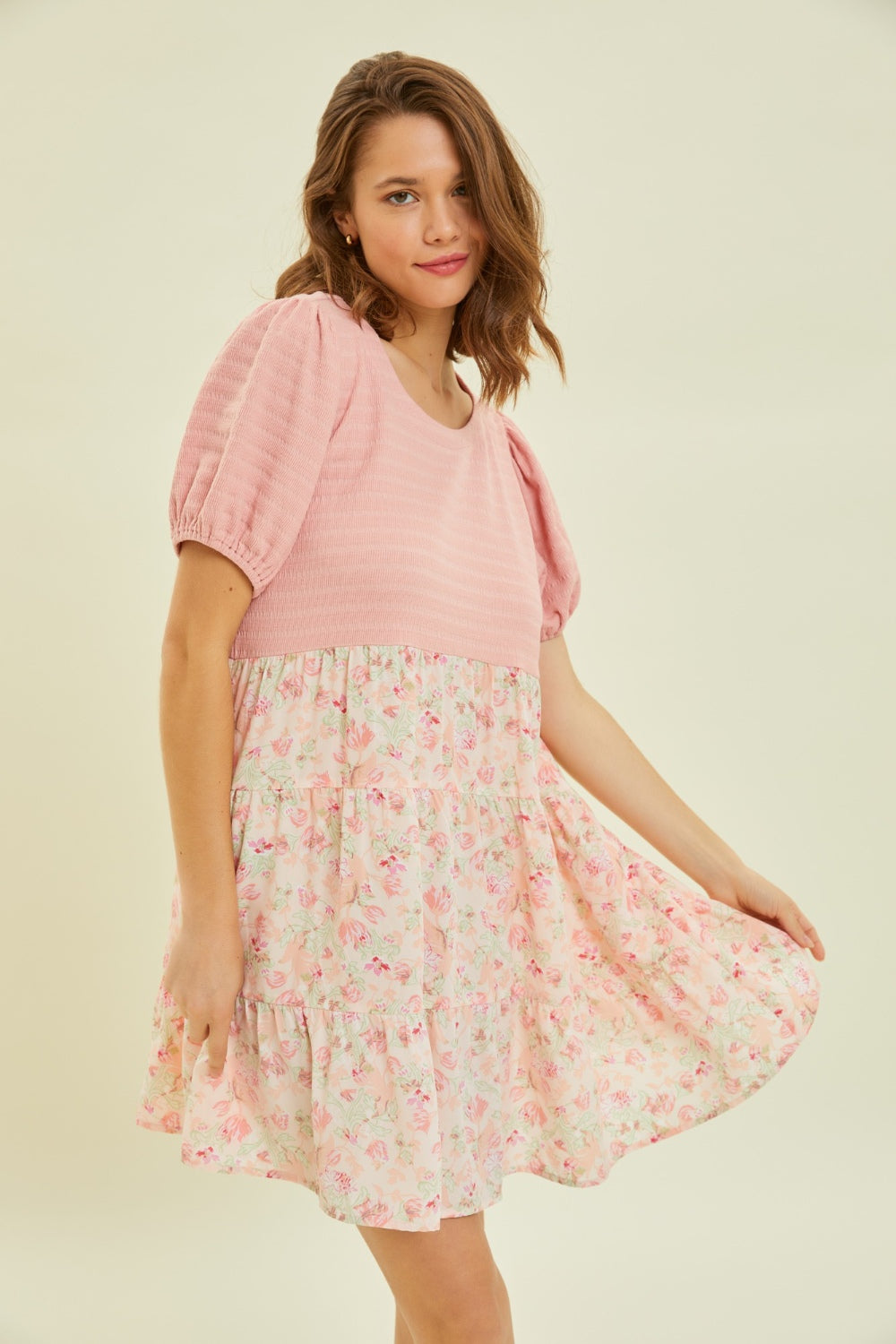 HEYSON Full Size Round Neck Floral Ruffle Hem Mini Dress BLUE ZONE PLANET