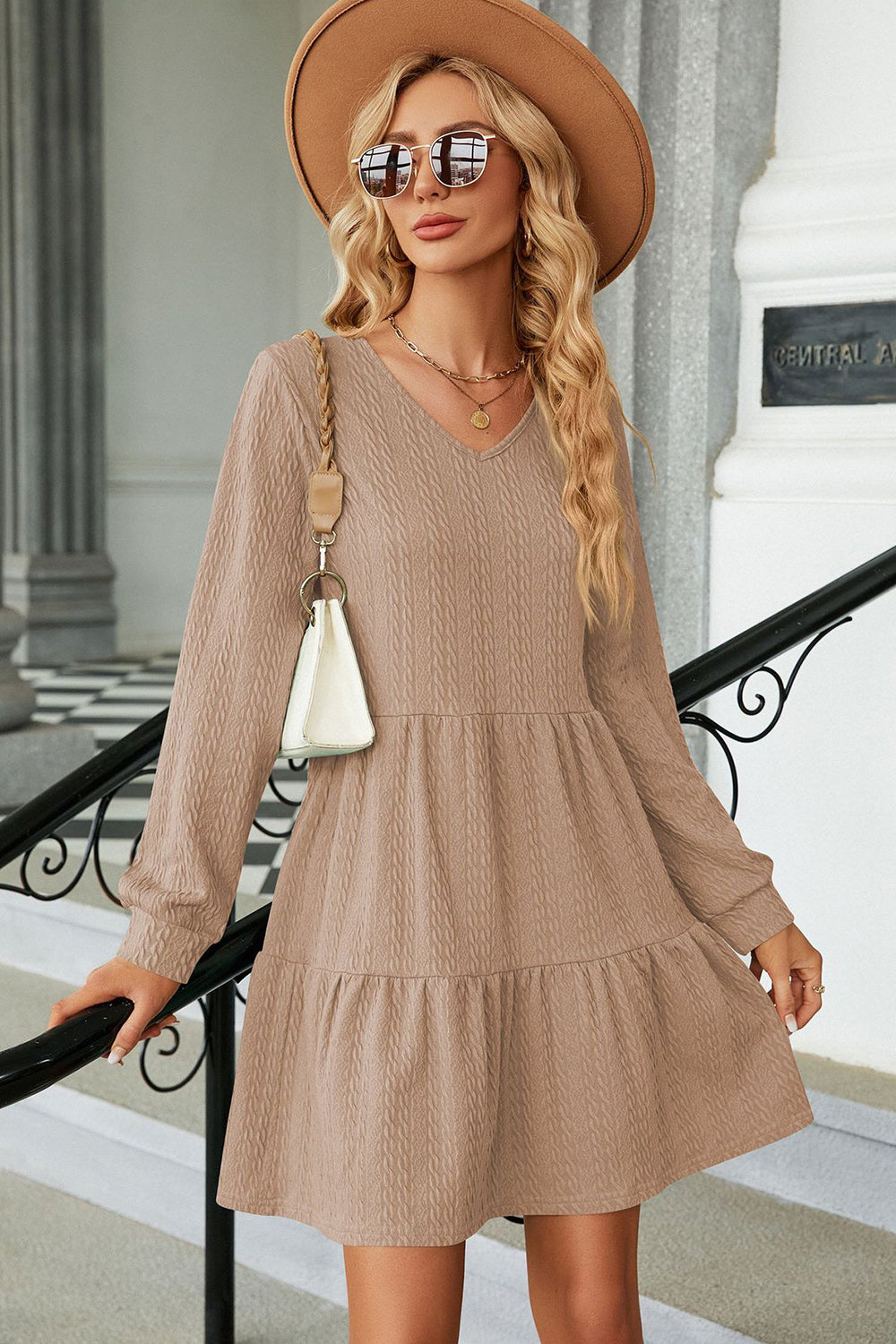 Blue Zone Planet | V-Neck Long Sleeve Mini Dress BLUE ZONE PLANET