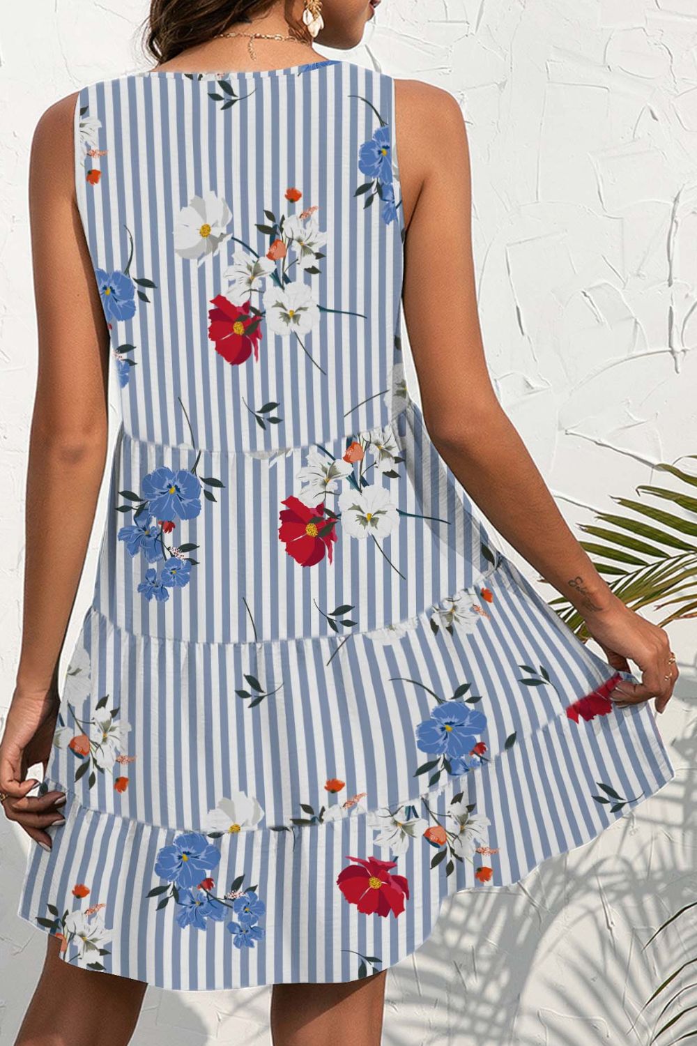 Nova's Floral Printed V-Neck Sleeveless Mini Dress BLUE ZONE PLANET