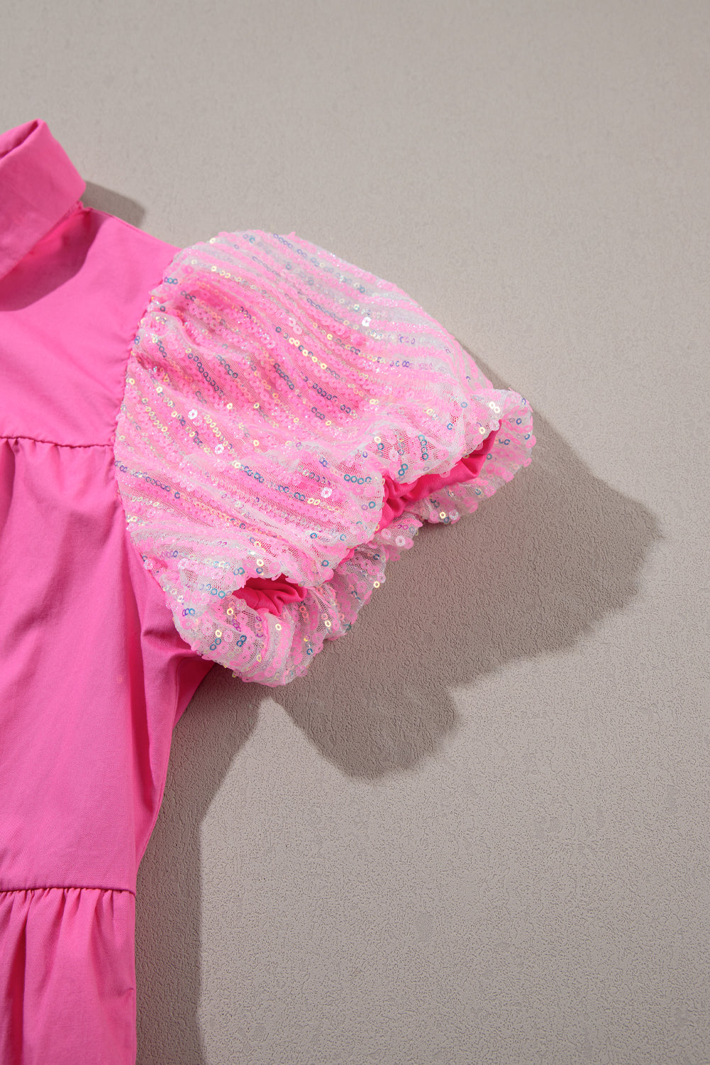 Blue Zone Planet | Bonbon Sequined Bubble Sleeve Tiered Ruffled Shirt Dress Blue Zone Planet