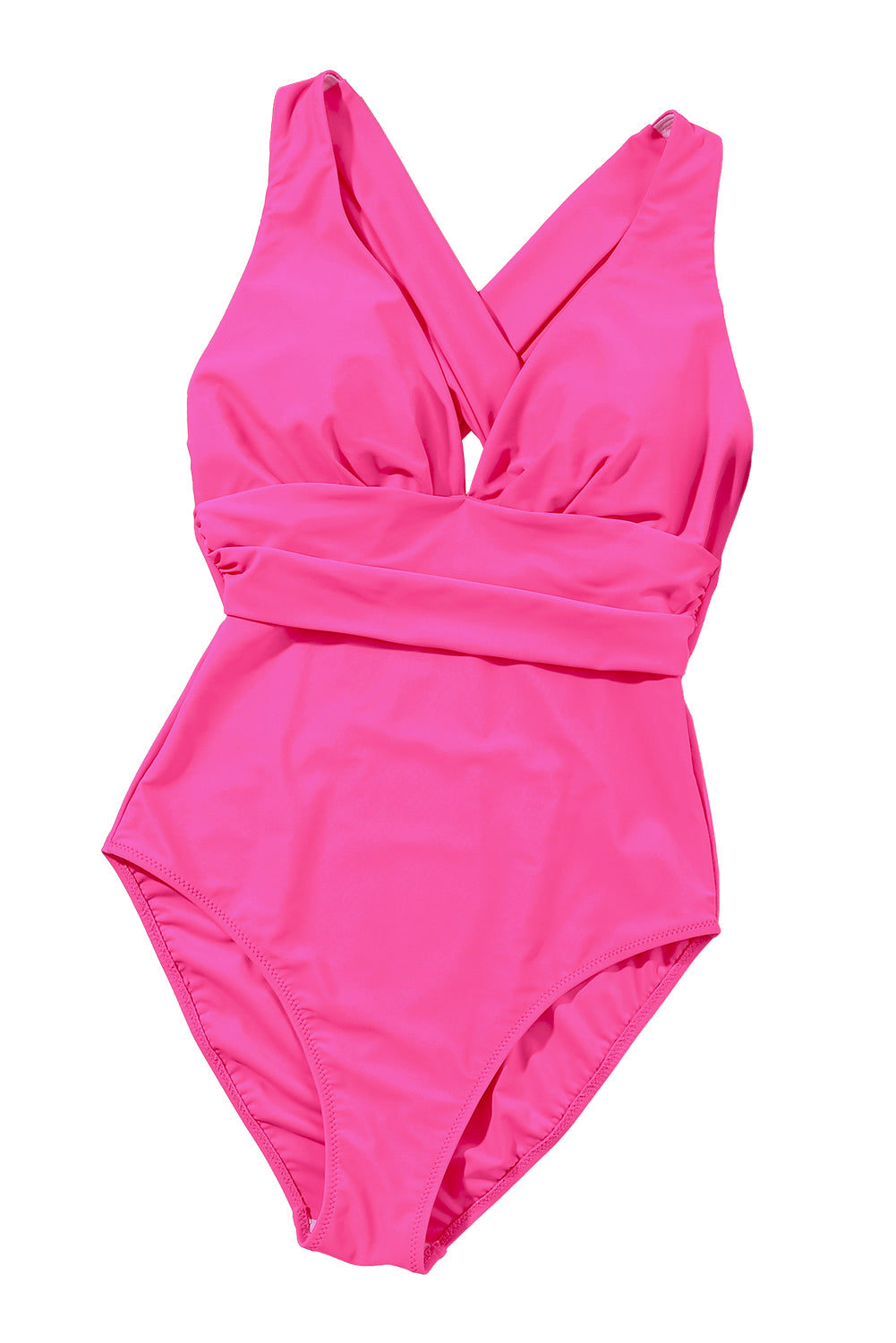 Blue Zone Planet | Rose Red Deep V Neck Crossover Backless Ruched High Cut Monokini Blue Zone Planet
