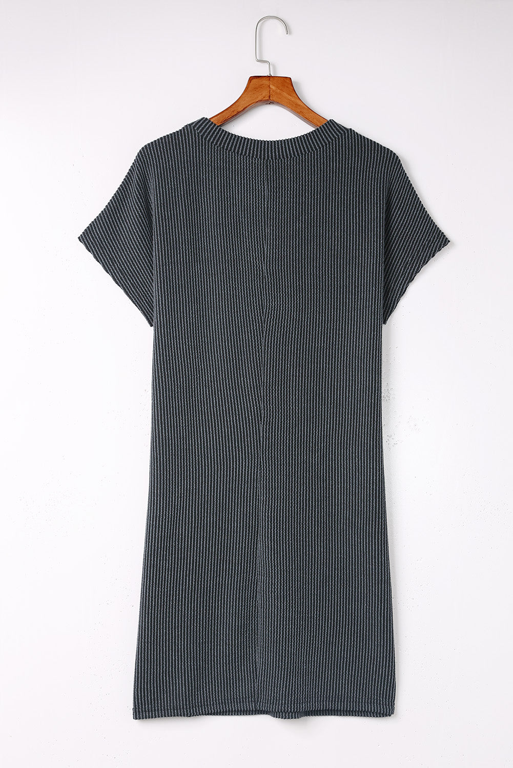 Blue Zone Planet | Gray Striped Ribbed Knit T-shirt Shift Dress Blue Zone Planet
