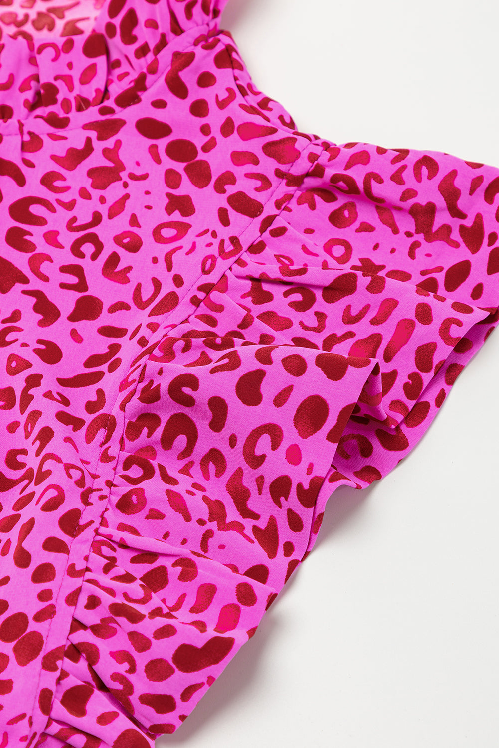 Blue Zone Planet | Rose Red Leopard Print Ruffled Trim Tiered Maxi Dress Blue Zone Planet