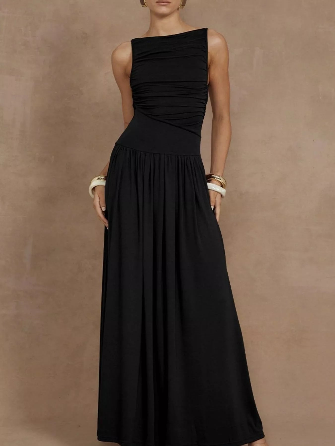 Full Size Ruched Sleeveless Maxi Dress Plus Size – Blue Zone Planet