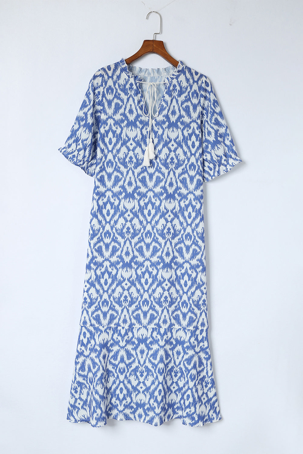 Blue Zone Planet | Sky Blue V Neck Geometric Print Maxi Dress Blue Zone Planet