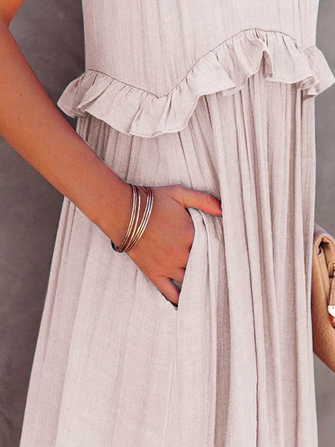 Blue Zone Planet | Ruffled Sleeveless Tiered Maxi Dress with Pockets BLUE ZONE PLANET